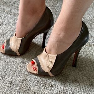 Lamb Grey and Blush Peep Toe Heels